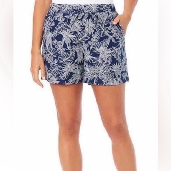 Briggs New York Pants - Briggs Navy Floral Print Linen Blend Women's Shorts size 6